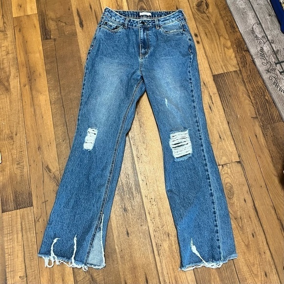 Avec Les Filles High Waisted Mom Jeans Distressed Raw Split Hem Size 29 G2 - Picture 2 of 9